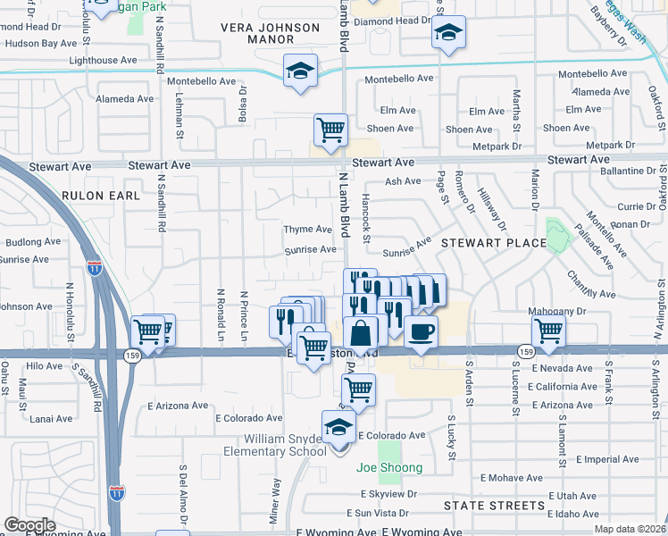 map of restaurants, bars, coffee shops, grocery stores, and more near 4304 East Gretna Green Court in Las Vegas