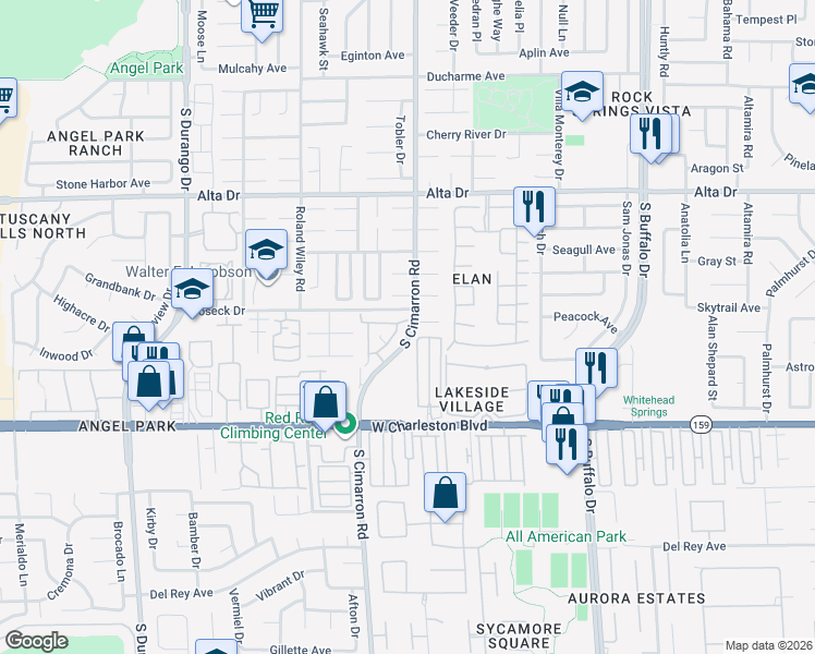 map of restaurants, bars, coffee shops, grocery stores, and more near 808 South Cimarron Road in Las Vegas
