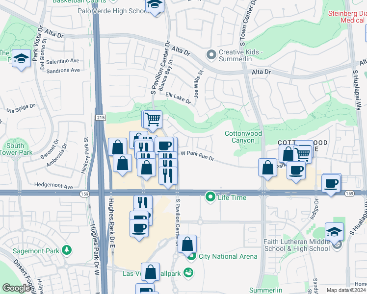 map of restaurants, bars, coffee shops, grocery stores, and more near 104 South Pavilion Center Drive in Las Vegas