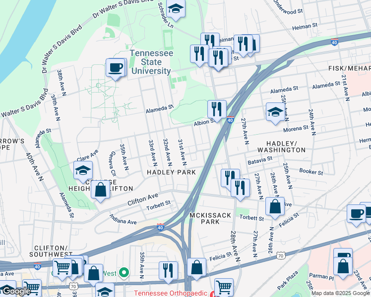 map of restaurants, bars, coffee shops, grocery stores, and more near 930 31st Avenue North in Nashville