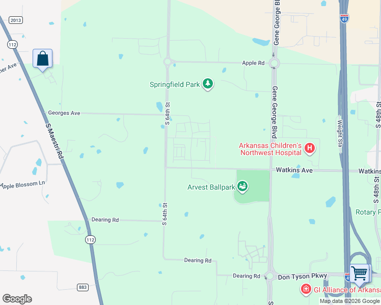 map of restaurants, bars, coffee shops, grocery stores, and more near 6200 Watkins Avenue in Springdale