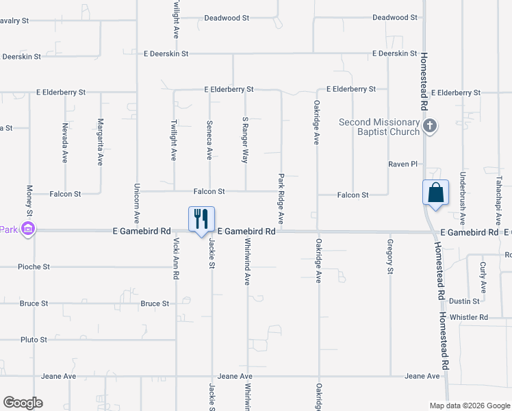 map of restaurants, bars, coffee shops, grocery stores, and more near 2421 Falcon Street in Pahrump