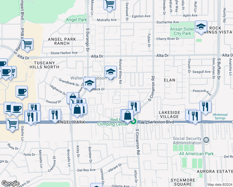 map of restaurants, bars, coffee shops, grocery stores, and more near 8301 Boseck Drive in Las Vegas