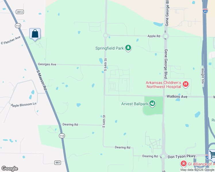map of restaurants, bars, coffee shops, grocery stores, and more near 6200 Watkins Avenue in Springdale
