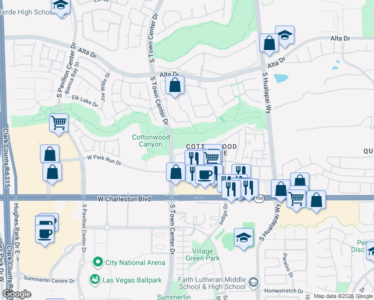 map of restaurants, bars, coffee shops, grocery stores, and more near 10328 Birch Bluff Lane in Las Vegas