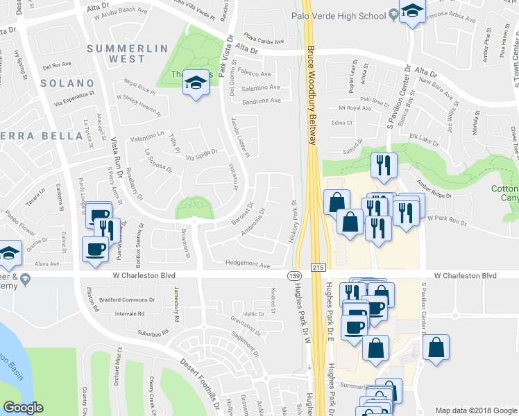 map of restaurants, bars, coffee shops, grocery stores, and more near 957 Ambrosia Drive in Las Vegas
