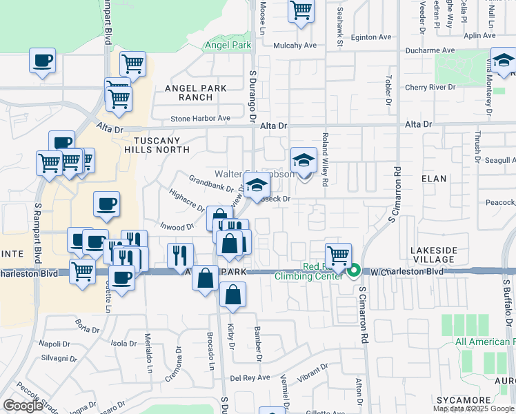 map of restaurants, bars, coffee shops, grocery stores, and more near 850 South Durango Drive in Las Vegas