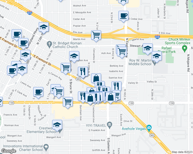 map of restaurants, bars, coffee shops, grocery stores, and more near in Las Vegas
