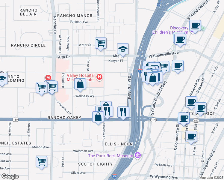 map of restaurants, bars, coffee shops, grocery stores, and more near 1608 Bearden Drive in Las Vegas