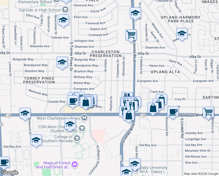 map of restaurants, bars, coffee shops, grocery stores, and more near 809 Slayton Drive in Las Vegas