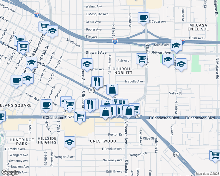 map of restaurants, bars, coffee shops, grocery stores, and more near 2030 Sunrise Avenue in Las Vegas
