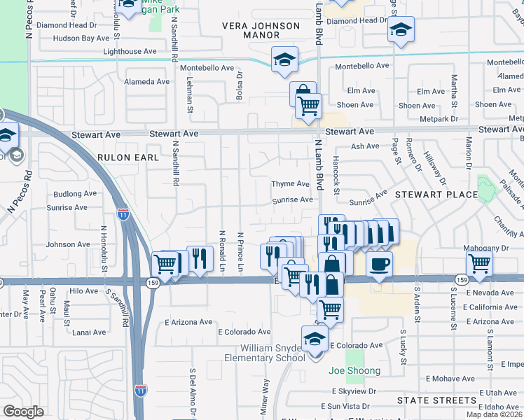 map of restaurants, bars, coffee shops, grocery stores, and more near 4210 Sunrise Avenue in Las Vegas