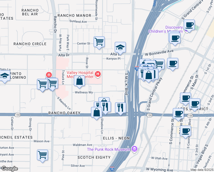 map of restaurants, bars, coffee shops, grocery stores, and more near 1608 Bearden Drive in Las Vegas