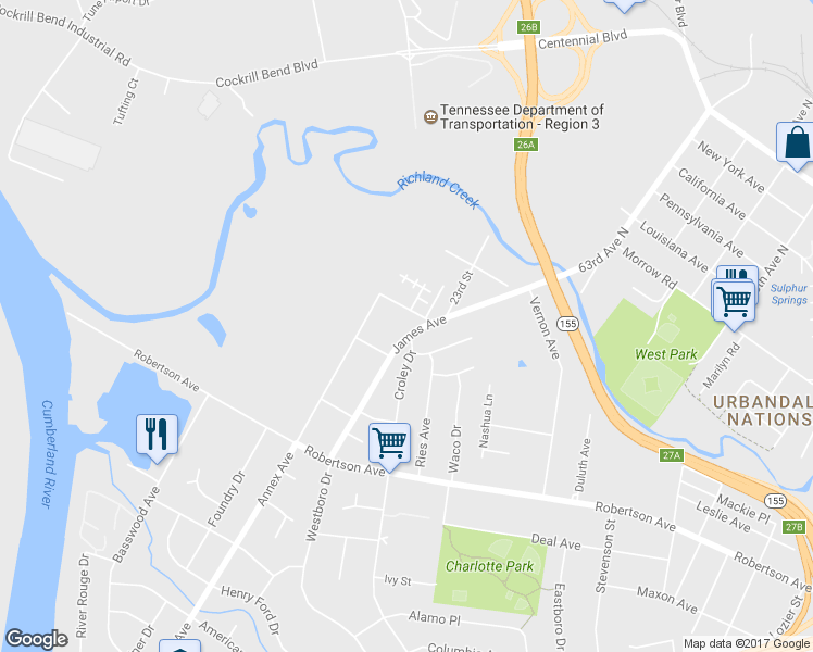 map of restaurants, bars, coffee shops, grocery stores, and more near 649 James Avenue in Nashville