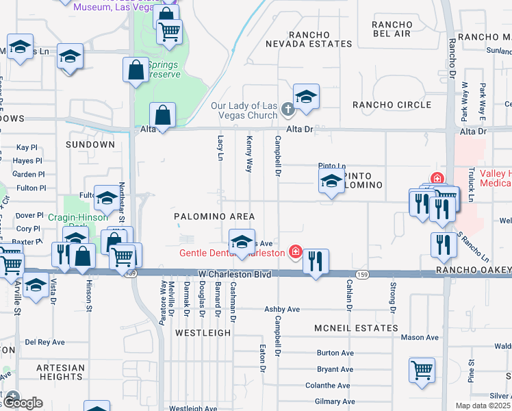 map of restaurants, bars, coffee shops, grocery stores, and more near 801 Kenny Way in Las Vegas