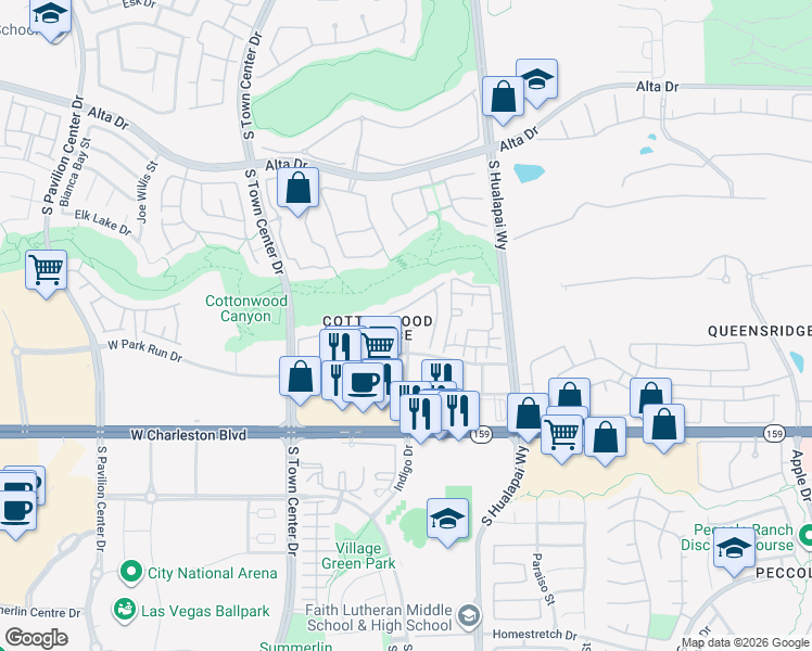 map of restaurants, bars, coffee shops, grocery stores, and more near 10192 Juniper Creek Lane in Las Vegas