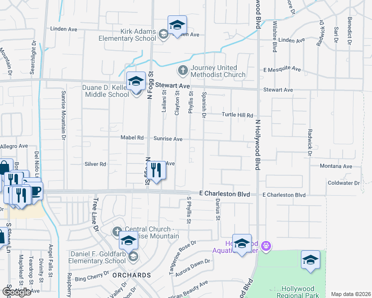 map of restaurants, bars, coffee shops, grocery stores, and more near 125 Phyllis Street in Las Vegas