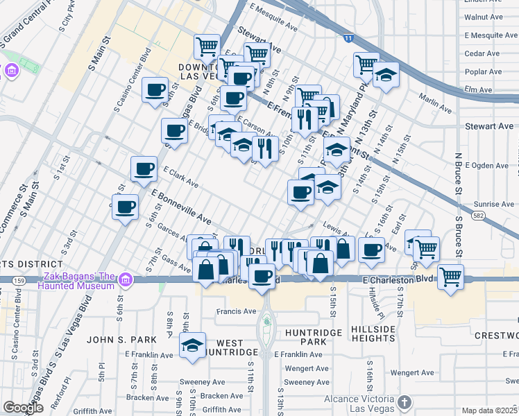 map of restaurants, bars, coffee shops, grocery stores, and more near 1007 East Clark Avenue in Las Vegas