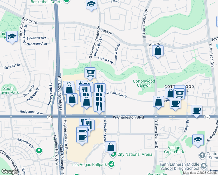 map of restaurants, bars, coffee shops, grocery stores, and more near 104 South Pavilion Center Drive in Las Vegas