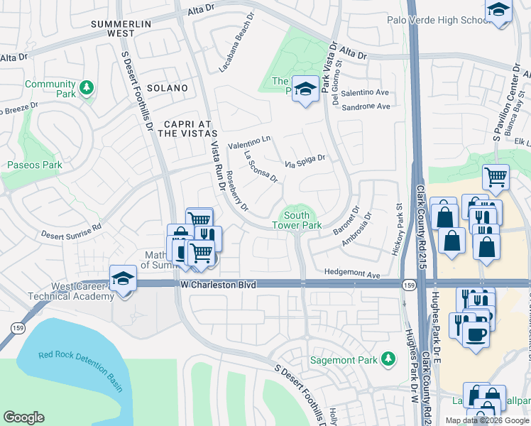 map of restaurants, bars, coffee shops, grocery stores, and more near 983 Roseberry Drive in Las Vegas