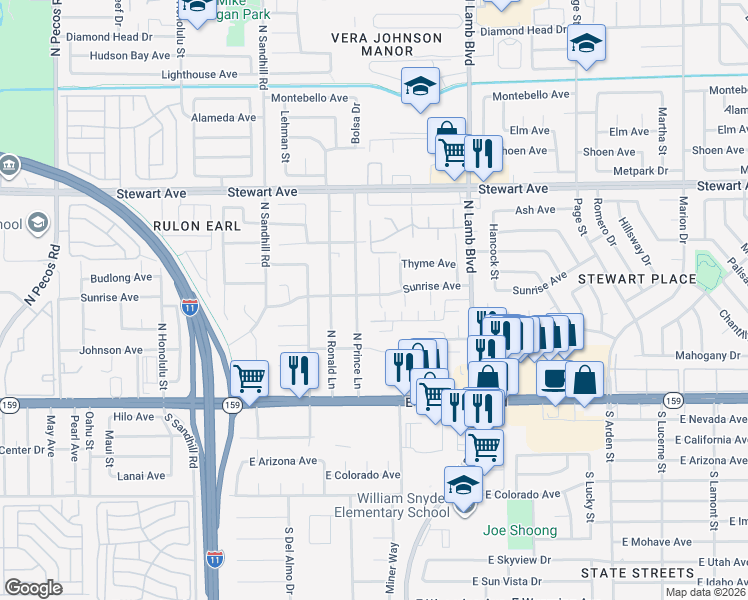 map of restaurants, bars, coffee shops, grocery stores, and more near 89 Chelseann Street in Las Vegas