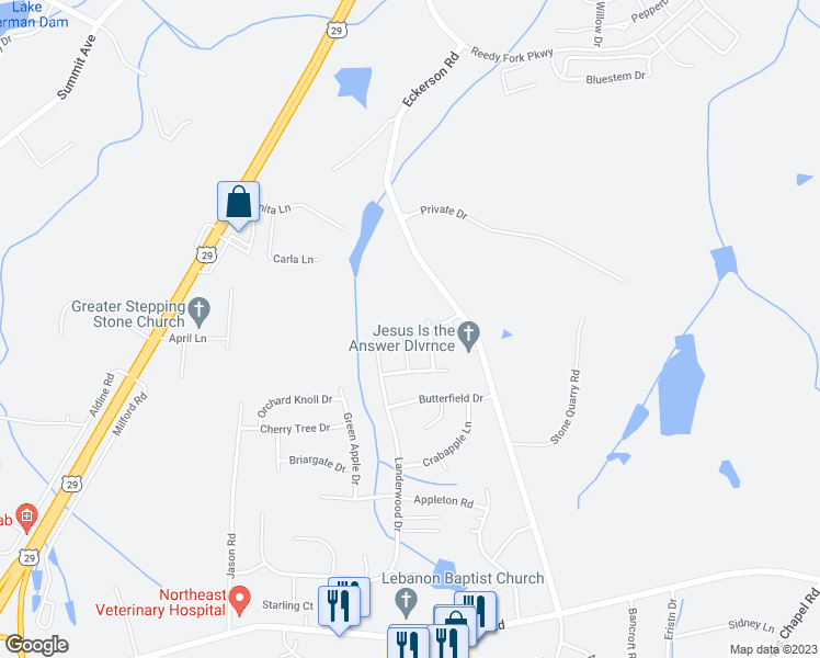 map of restaurants, bars, coffee shops, grocery stores, and more near 5914 Laurel Creek Court in Greensboro