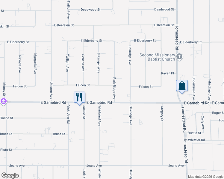 map of restaurants, bars, coffee shops, grocery stores, and more near 2481 Falcon Street in Pahrump