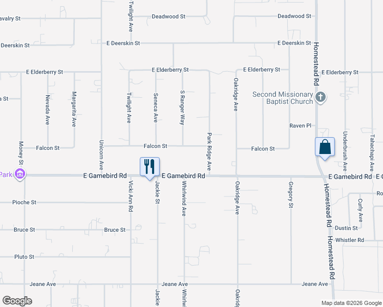 map of restaurants, bars, coffee shops, grocery stores, and more near 2421 Falcon Street in Pahrump