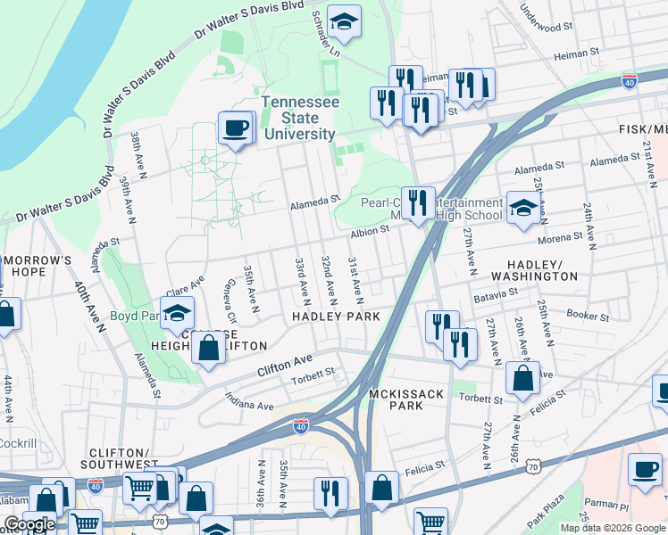 map of restaurants, bars, coffee shops, grocery stores, and more near 925 32nd Avenue North in Nashville