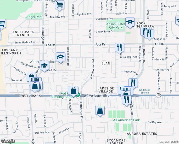 map of restaurants, bars, coffee shops, grocery stores, and more near 808 South Cimarron Road in Las Vegas