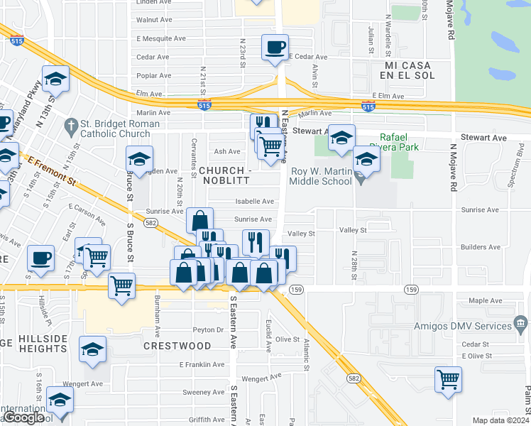 map of restaurants, bars, coffee shops, grocery stores, and more near 2312 Sunrise Avenue in Las Vegas