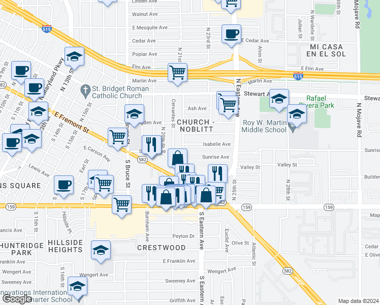 map of restaurants, bars, coffee shops, grocery stores, and more near in Las Vegas