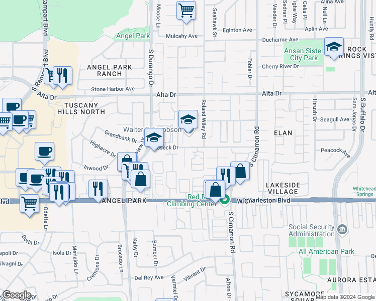 map of restaurants, bars, coffee shops, grocery stores, and more near 900 Desert Oak Court in Las Vegas
