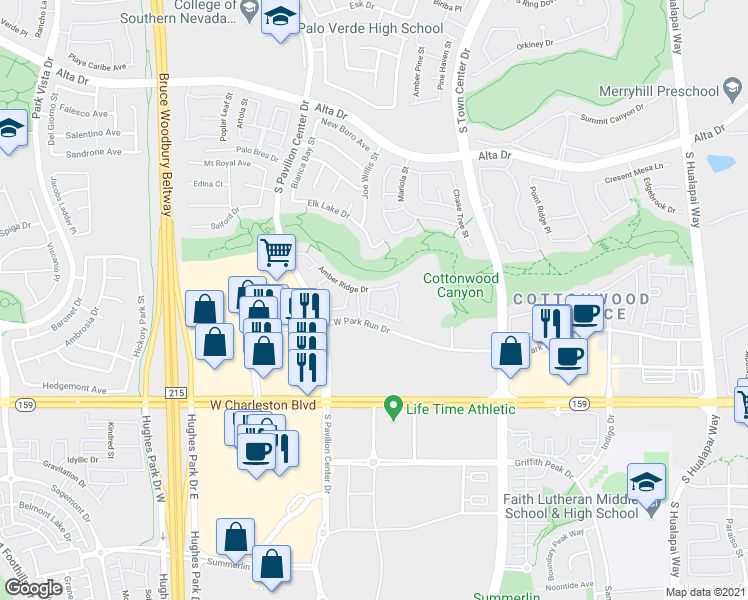 map of restaurants, bars, coffee shops, grocery stores, and more near 10621 Pedal Point Place in Las Vegas