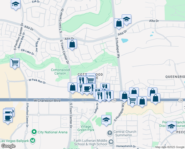 map of restaurants, bars, coffee shops, grocery stores, and more near 10213 Birch Bluff Lane in Las Vegas