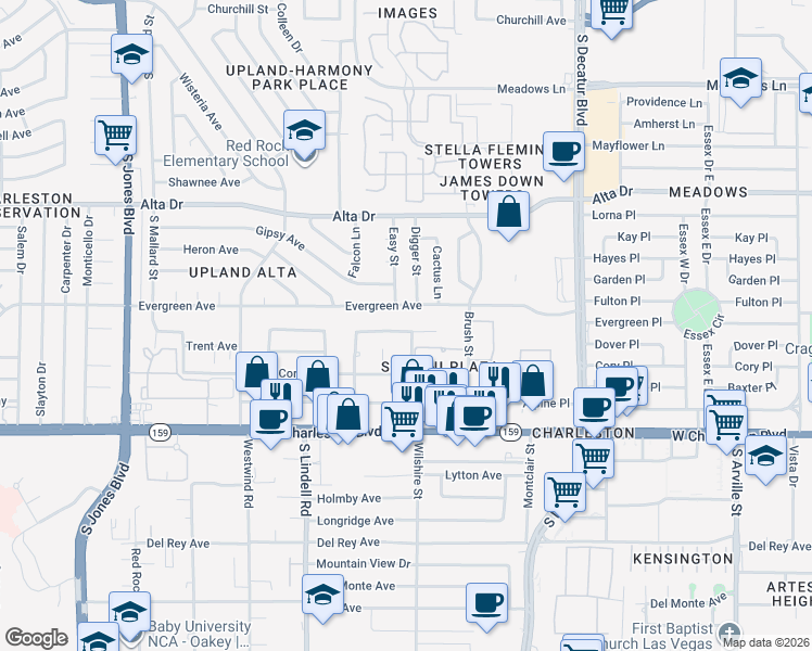 map of restaurants, bars, coffee shops, grocery stores, and more near 5204 Padua Way in Las Vegas