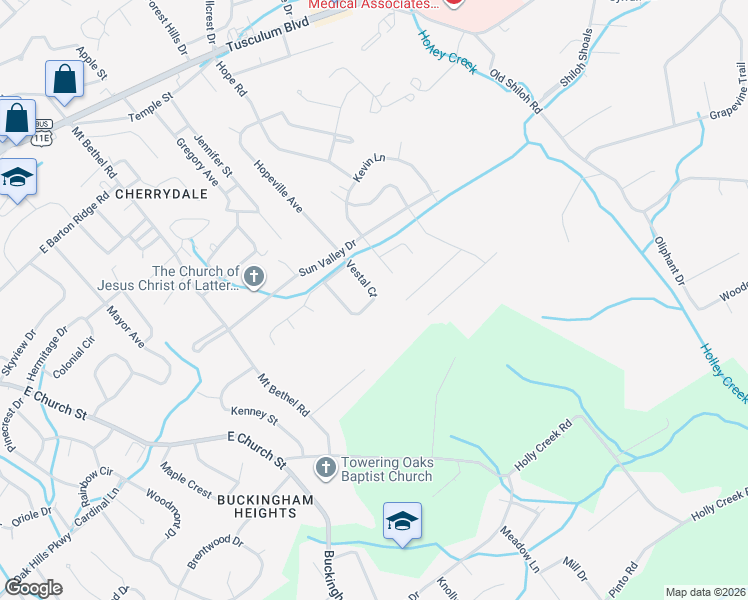 map of restaurants, bars, coffee shops, grocery stores, and more near 1119 Vestal Court in Greeneville