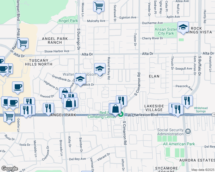 map of restaurants, bars, coffee shops, grocery stores, and more near 8301 Boseck Drive in Las Vegas