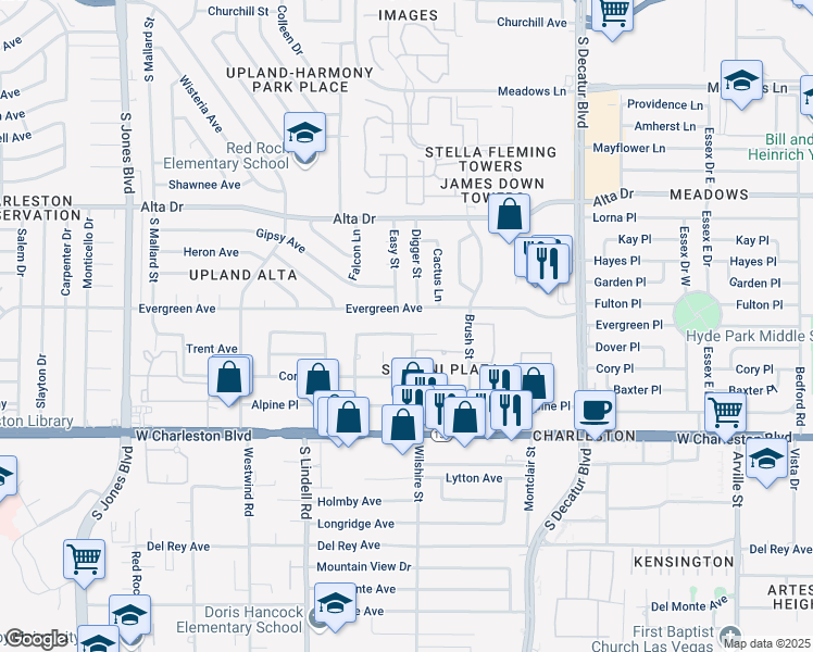 map of restaurants, bars, coffee shops, grocery stores, and more near 5204 Padua Way in Las Vegas