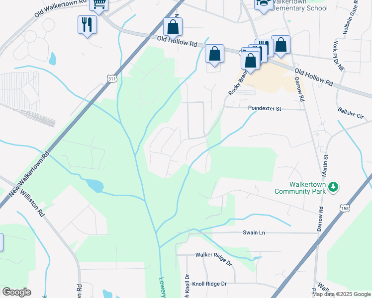 map of restaurants, bars, coffee shops, grocery stores, and more near 3847 Hanley Way in Walkertown