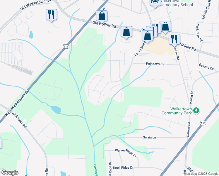 map of restaurants, bars, coffee shops, grocery stores, and more near 3847 Hanley Way in Walkertown