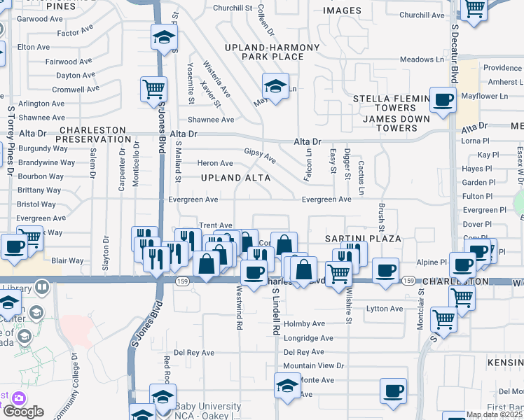 map of restaurants, bars, coffee shops, grocery stores, and more near 5516 Liverpool Road in Las Vegas