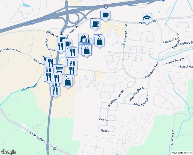 map of restaurants, bars, coffee shops, grocery stores, and more near 1341 Westwood Boulevard in Mt. Juliet
