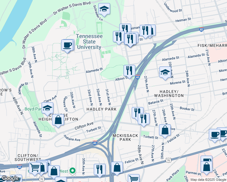 map of restaurants, bars, coffee shops, grocery stores, and more near 930 31st Avenue North in Nashville