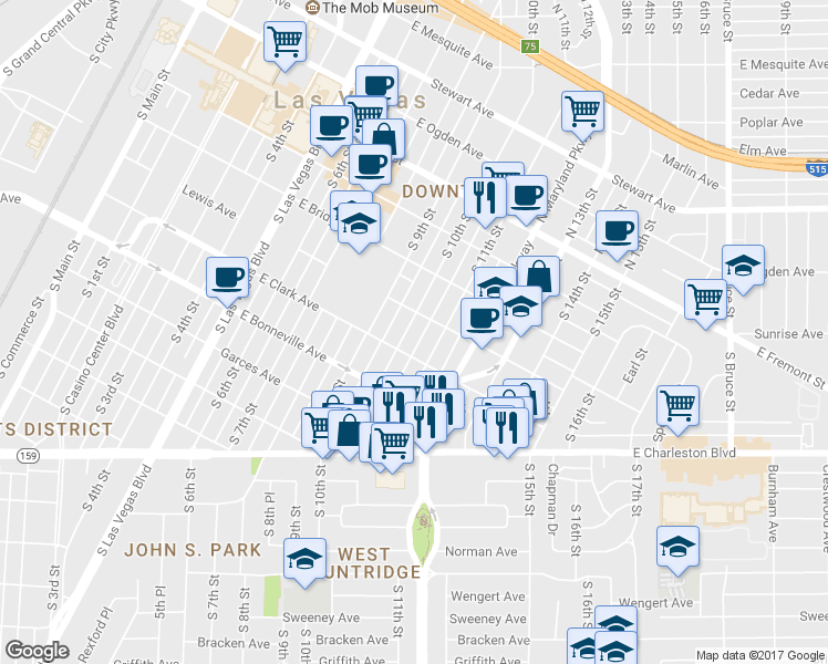 map of restaurants, bars, coffee shops, grocery stores, and more near 1007 East Clark Avenue in Las Vegas