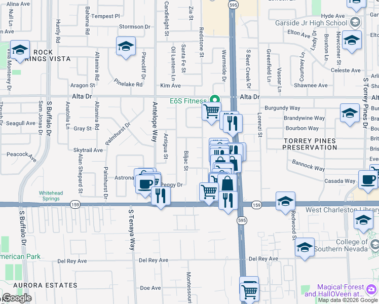 map of restaurants, bars, coffee shops, grocery stores, and more near in Las Vegas