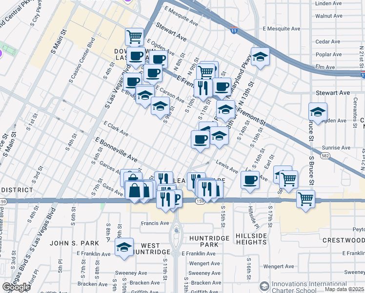map of restaurants, bars, coffee shops, grocery stores, and more near 1007 East Clark Avenue in Las Vegas