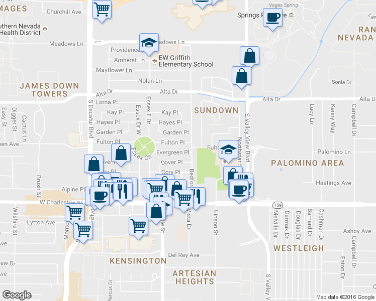 map of restaurants, bars, coffee shops, grocery stores, and more near 825 Bedford Road in Las Vegas