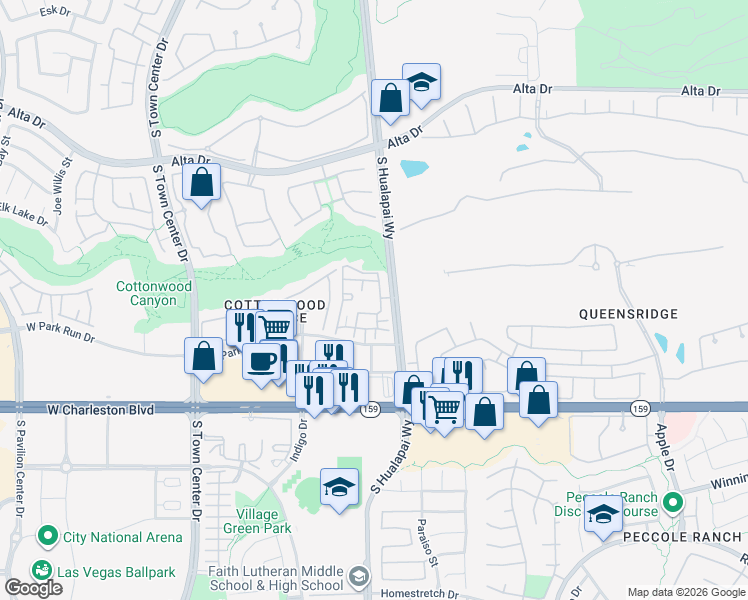 map of restaurants, bars, coffee shops, grocery stores, and more near 2124 West Park Run Drive in Las Vegas