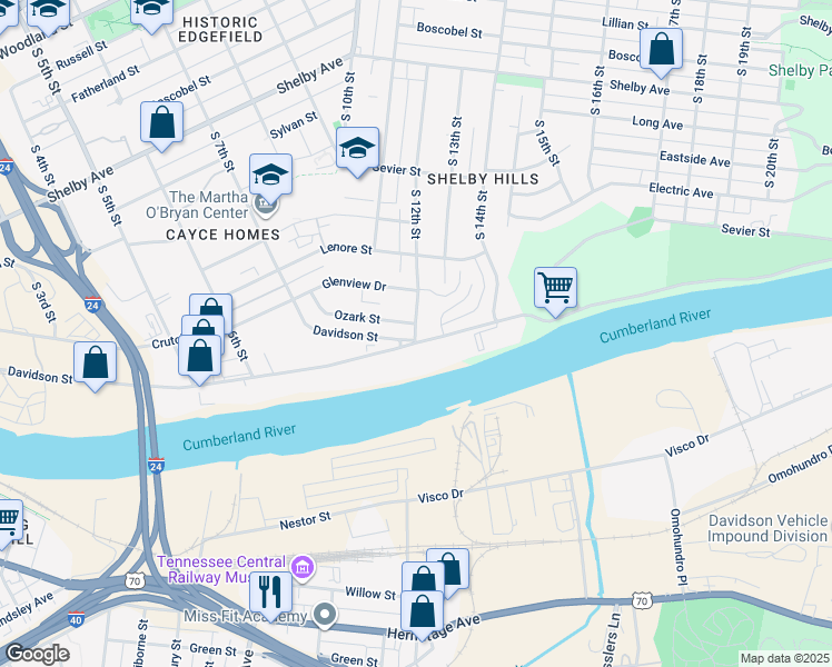map of restaurants, bars, coffee shops, grocery stores, and more near 1200 Davidson Street in Nashville